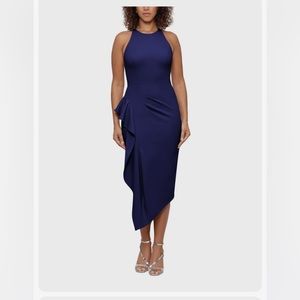 BETSY & ADAM Womens Navy Fitted
Asymmetrical Hem Lined Dress
Petites 14P. NWT